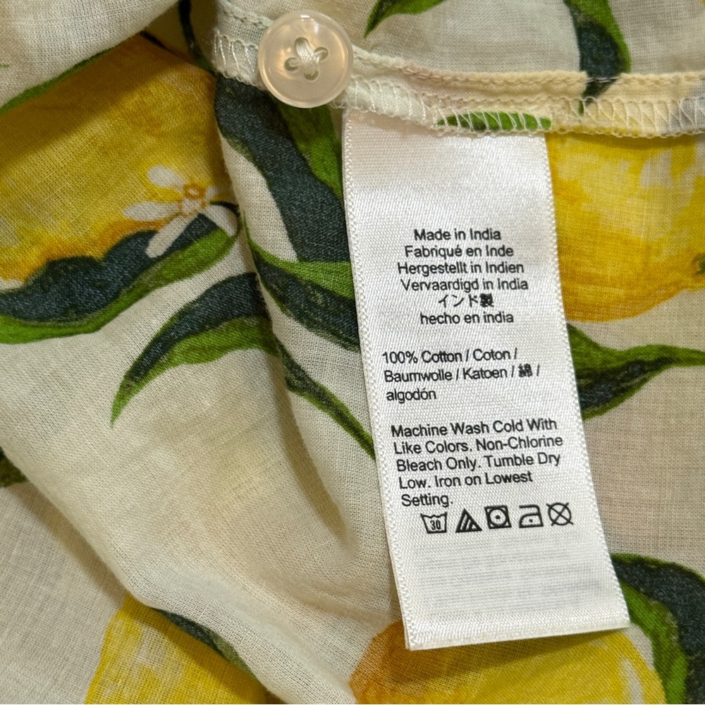 J Crew Cinch Waist Shirt Dress in Lemon Print Limoncello Voile Button-Up Dress - Picture 13 of 15